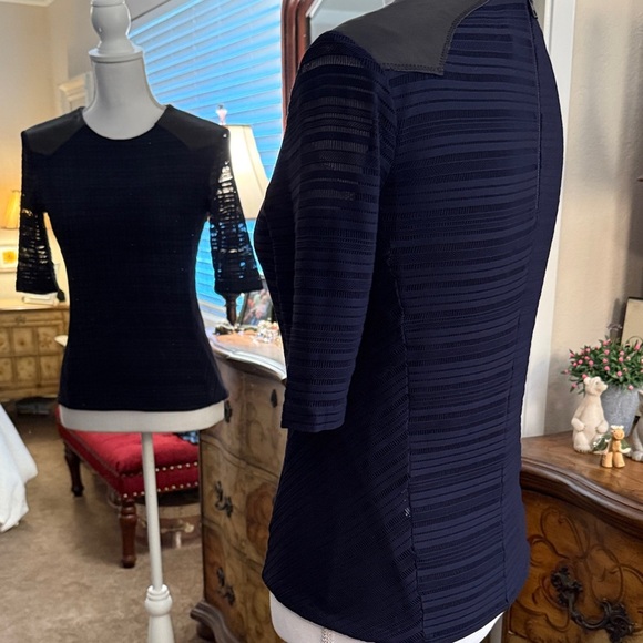 Rag & Bone Midnight Blue Blouse with Ebony Lambs Leather Accents - Picture 6 of 12